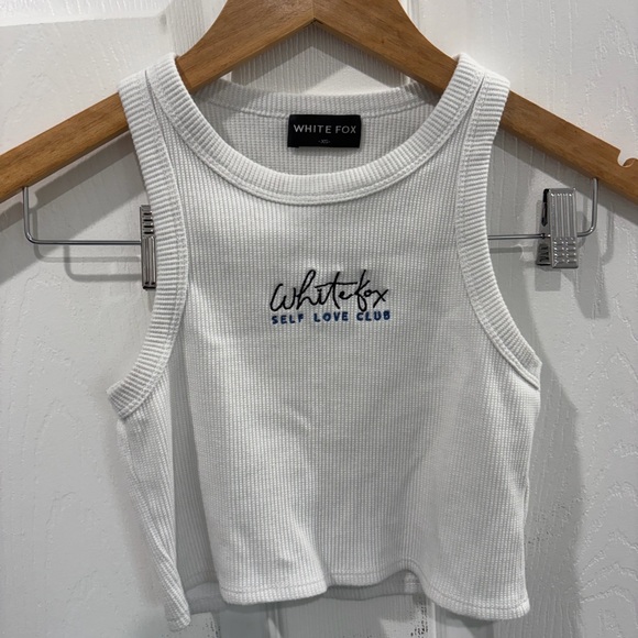 White Fox Boutique Tops - White Fox Boutique White Ribbed Tank with Embroidered Logo